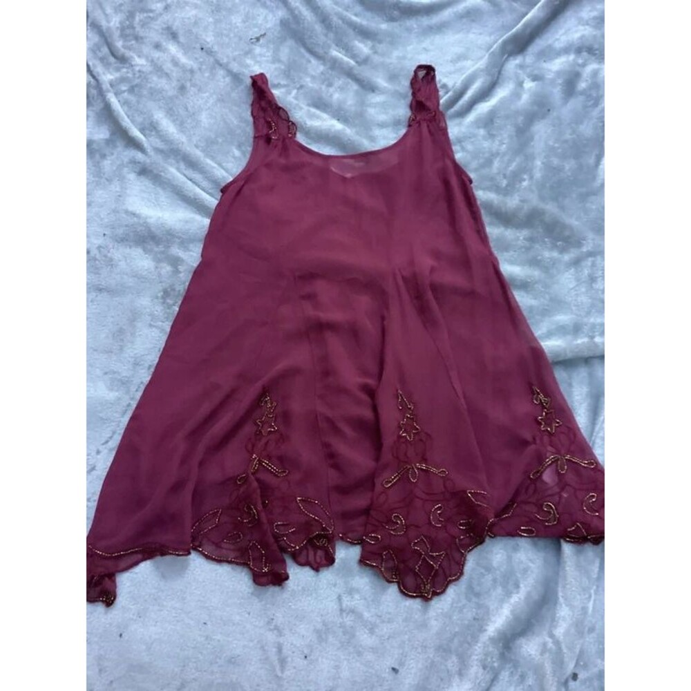 Free People Beads for Days Tunic Maroon Very Sheer Delicate Embroidery XSmall